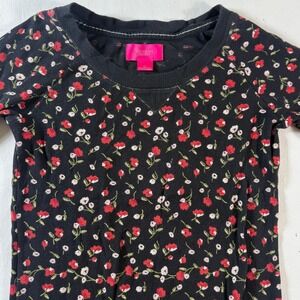 Victoria's Secret Thermal Top Womens Small Black Floral Waffle Knit Pajama Shirt